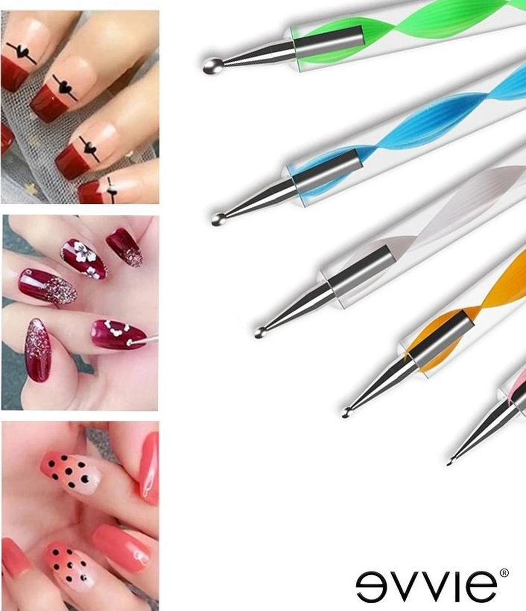 Evvie 20 Delige Nail Art Set - 15 Nailart Penselen En 5 Dotting Tools - Wit 4 Evvie 20 Delige Nail Art Set - 15 Nailart Penselen En 5 Dotting Tools - Wit - Afbeelding 4