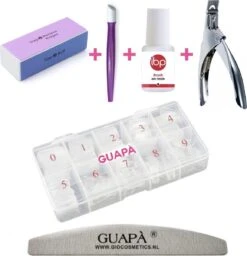 GUAPÀ® Nepnagels Met Nageltips En Nagellijm | Plaknagels | Kunstnagels | Nagelverlenging | Polygel | Transparant 100 Stuks