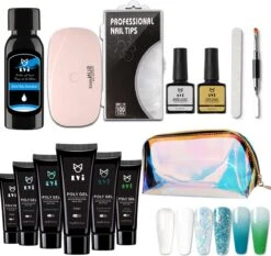 Elvi Polygel Starterskit -Complete Set Inc. USB UV/Led Mini Lamp-6x15g Polygel Kleuren Blauw - Nagelverlenging Polyacryl UV Nagellak-Quick Extension Temperature Color Changing Gel Blue Green