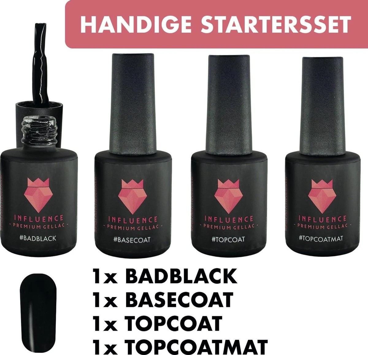 #BADBLACKSERIE - Influence Gellac - Zwarte Gellak - Gellak Zwart UV - UV Gellak - Gel Nagellak - Basecoat - Topcoat - Topcoatmat - No Wipe - Startersset - Kado Vrouw - Valentijns Cadeau - Kado Voor Haar - 4 X 10 Ml 1 #BADBLACKSERIE - Influence Gellac - Zwarte Gellak - Gellak Zwart UV - UV Gellak - Gel Nagellak - Basecoat - Topcoat - Topcoatmat - No Wipe - Startersset - Kado Vrouw - Valentijns Cadeau - Kado Voor Haar - 4 X 10 Ml