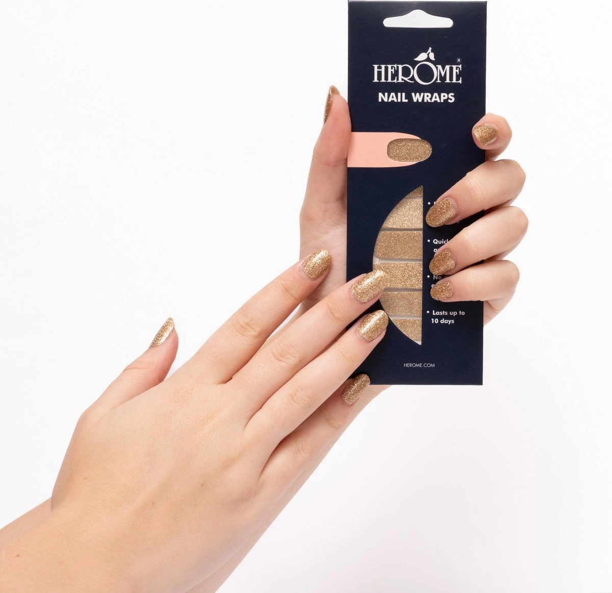 Herome Nail Wraps Golden Glitter - Nagelstickers - Nail Art - Zonder Droogtijd - 2x10 Stickers 4 Herome Nail Wraps Golden Glitter - Nagelstickers - Nail Art - Zonder Droogtijd - 2x10 Stickers - Afbeelding 4