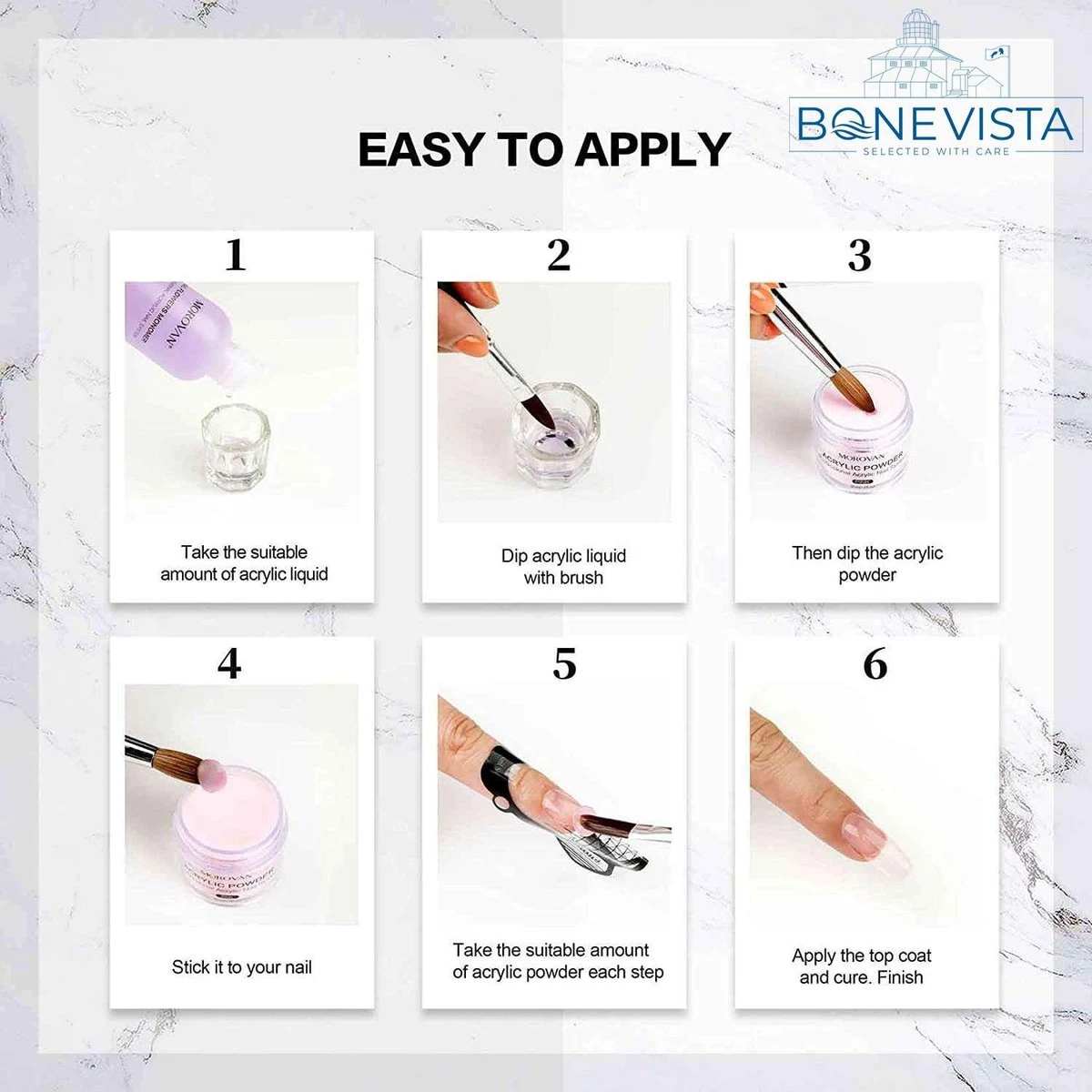 Bone Vista® Acryl Nagels Starterspakket - Wit, Roze & Transparant - Professionele Kunstnagels 4 Bone Vista® Acryl Nagels Starterspakket - Wit, Roze & Transparant - Professionele Kunstnagels - Afbeelding 4