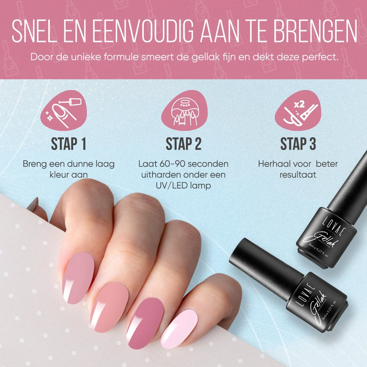 Lovae Cosmetics Gellak - 6-delige Set - Gel Nagellak - Pink Fashion - Gellac - 8ML 3 Lovae Cosmetics Gellak - 6-delige Set - Gel Nagellak - Pink Fashion - Gellac - 8ML - Afbeelding 3