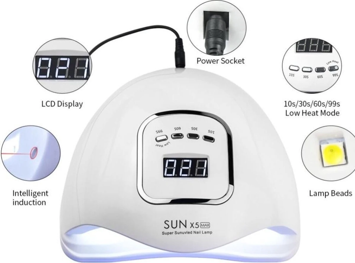 Merkloos 80 Watt UV LED Lamp Nagels - SUN X5 MAX - 45LED - Nagel - UV- LED Lamp - Wit - Nagellamp - Nail Dryer - Nagels - Salon - Lamp - 3 Merkloos 80 Watt UV LED Lamp Nagels - SUN X5 MAX - 45LED - Nagel - UV- LED Lamp - Wit - Nagellamp - Nail Dryer - Nagels - Salon - Lamp - - Afbeelding 3