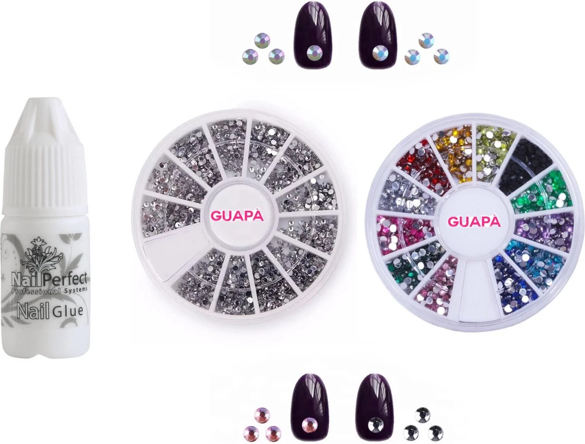 GUAPÀ® Nail Art Nagel Decoratie Steentjes & Diamantjes Inclusief Nail Art Nagellijm 3 Ml 1 GUAPÀ® Nail Art Nagel Decoratie Steentjes & Diamantjes Inclusief Nail Art Nagellijm 3 Ml