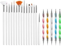 Evvie 20 Delige Nail Art Set - 15 Nailart Penselen En 5 Dotting Tools - Wit